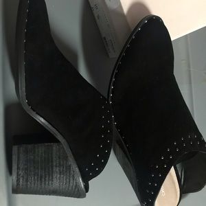 Brand new Black suede studded mules